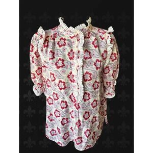 ME+EM Silk Blend Floral Paisley Ruffle Blouse Red Cream SS24WT848 US 4